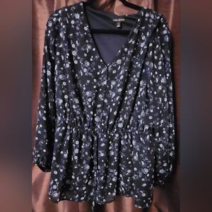 Lane Bryant Women's Floral Blouse - Navy and White